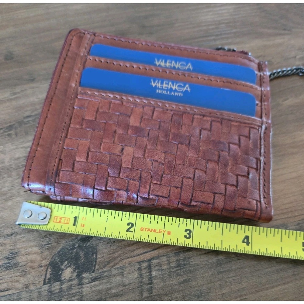 Vilenca Holland Basket Weave Zip Leather Card Coin Case Wallet Keychain NEW - Picture 7 of 11
